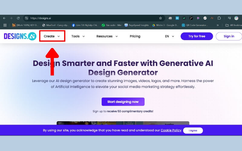 nhấn vào mục Create để tạo Logo Maker