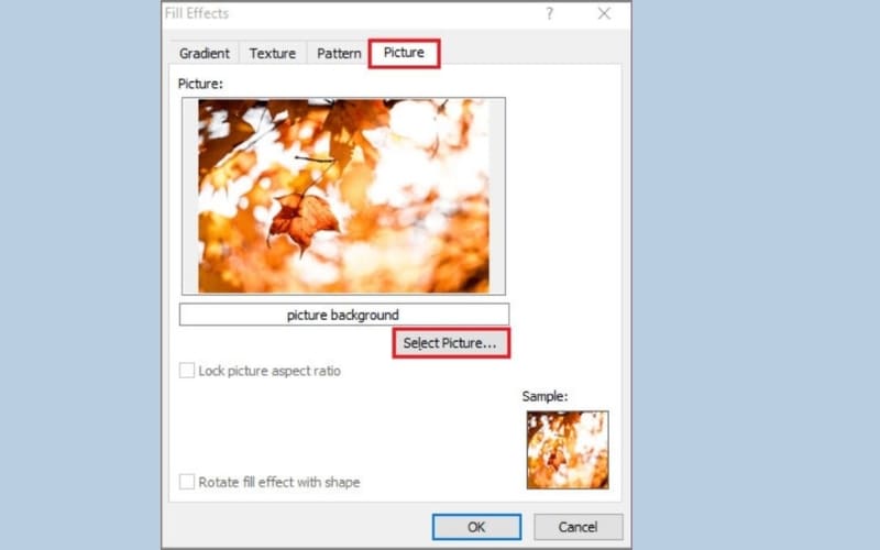 nhấn vào nút Select Picture để chọn ảnh