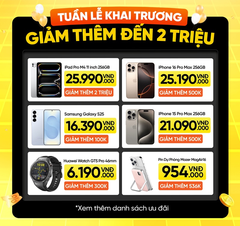 Tuần lễ khai trương – giảm thêm đến 2 triệu đồng 