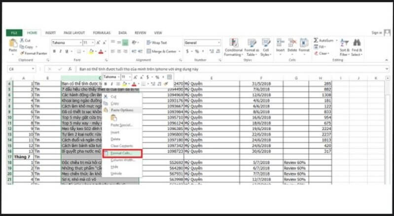 cách xuống dòng trong 1 ô excel