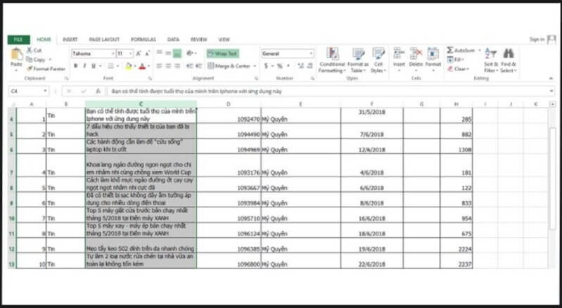 cách xuống dòng trong 1 ô excel