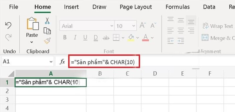 cách xuống dòng trong 1 ô excel