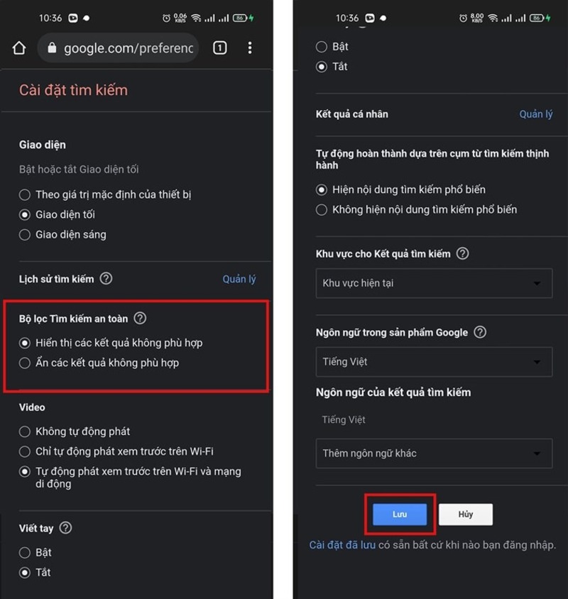 Cách tắt Safe Search trên Google bằng điện thoại 2