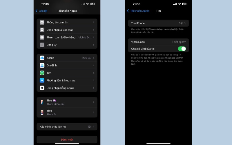 Bật tính năng Tìm iPhone
