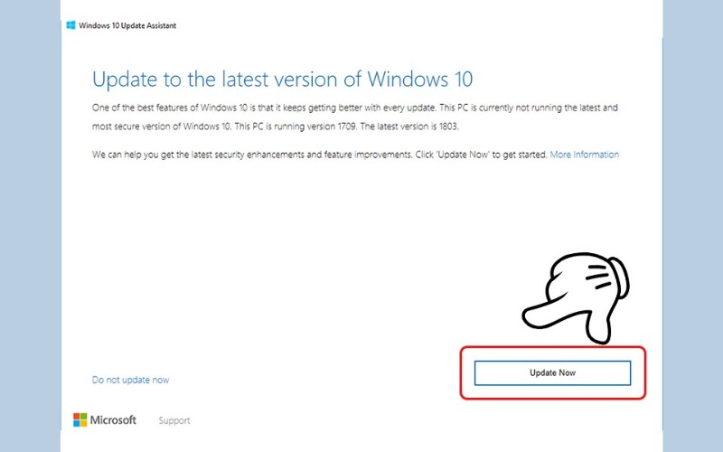 ấm vào nút Update Now