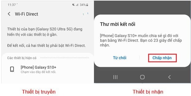 Cách chuyển dữ liệu qua Wi‑Fi Direct
