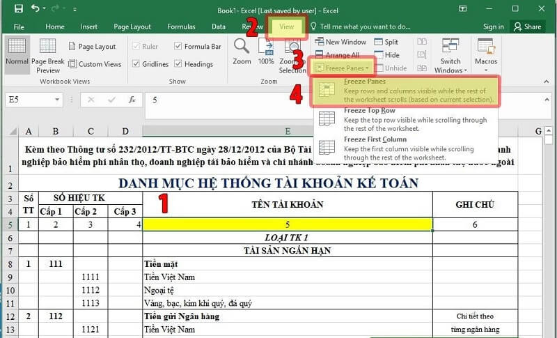 cach-co-dinh-dong-trong-excel