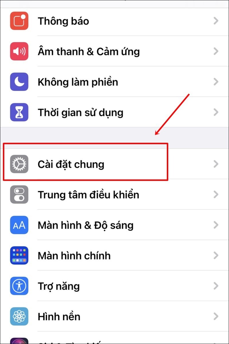Cuộn xuống và chọn Cài đặt chung