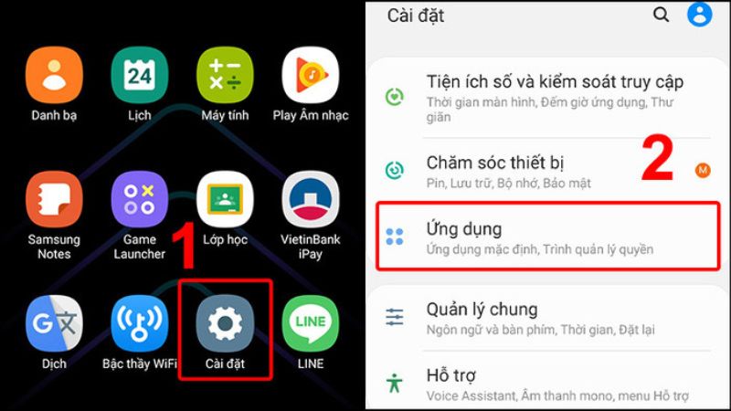 Truy cập mục Cài đặt và chọn Ứng dụng