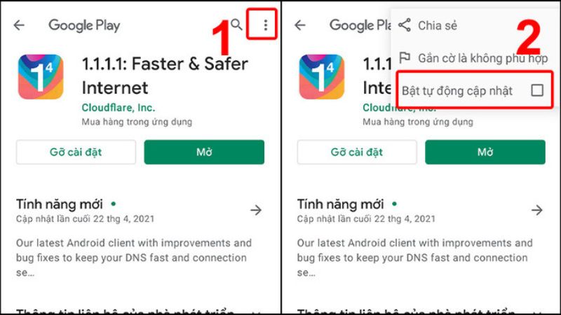 Bỏ chọn Bật tự động cập nhật