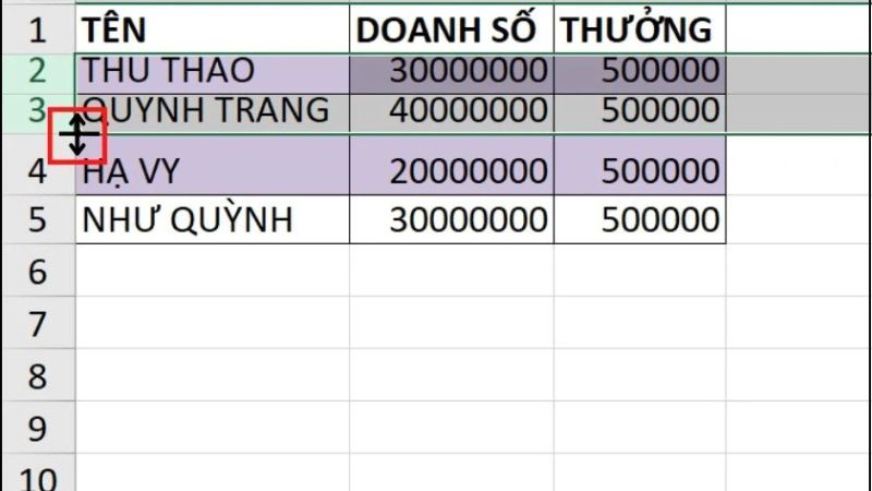 Di chuyển chuột đến khu vực số thứ tự dòng ở bên trái