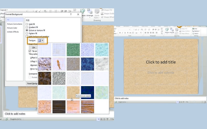 chọn Texture để xem và sử dụng