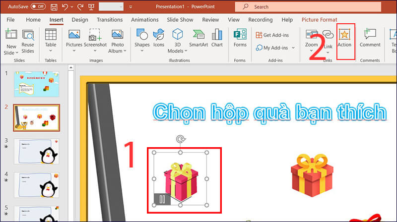 Tạo trò chơi hộp quà may mắn trên Powerpoint bước ba 1