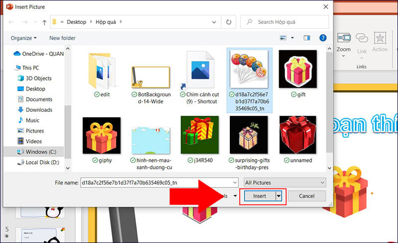 Tạo trò chơi hộp quà may mắn trên Powerpoint bước bốn 1