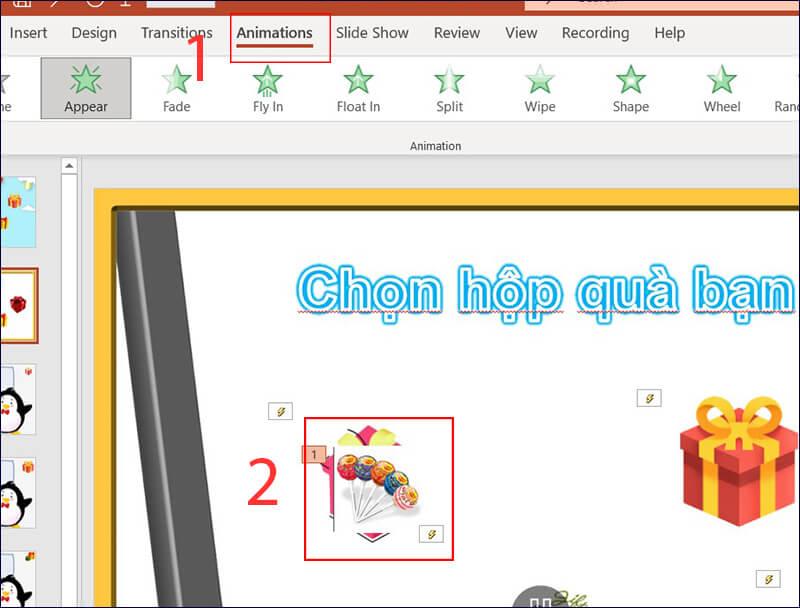 Tạo trò chơi hộp quà may mắn trên Powerpoint bước bốn 2