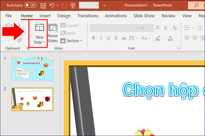 Tạo trò chơi hộp quà may mắn trên Powerpoint bước hai 1