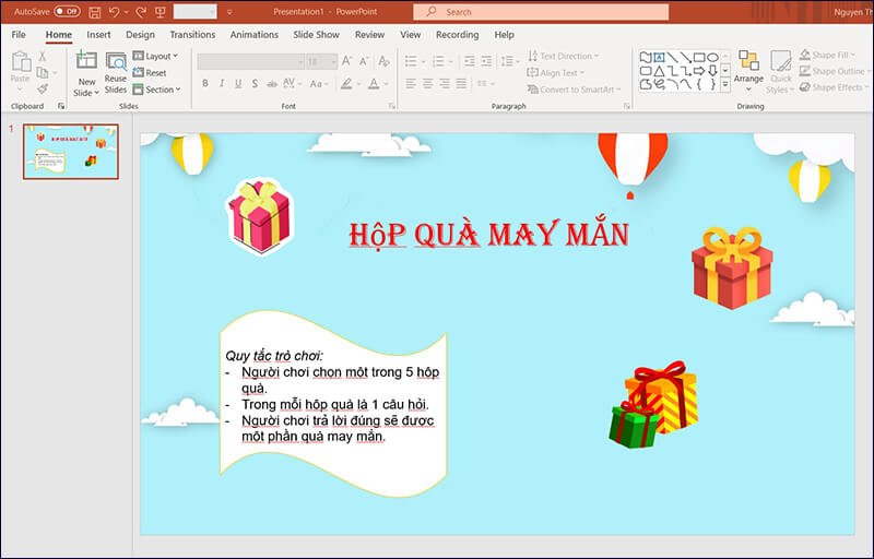Tạo trò chơi hộp quà may mắn trên Powerpoint bước một 1 