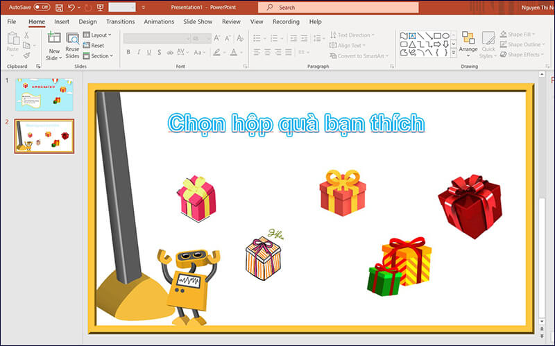 Tạo trò chơi hộp quà may mắn trên Powerpoint bước một 6