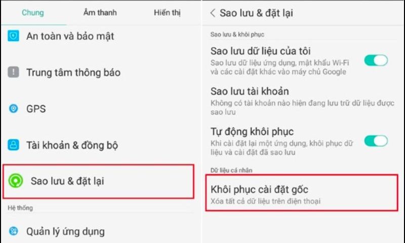 khôi phục cày đặt gốc