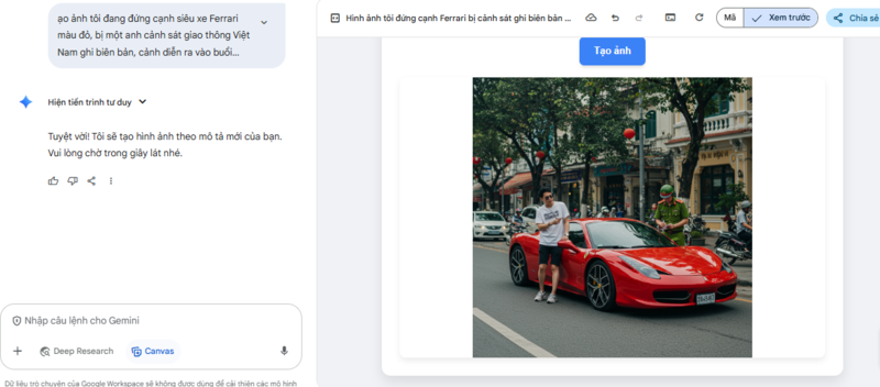 tạo ảnh trước siêu xe bằng AI