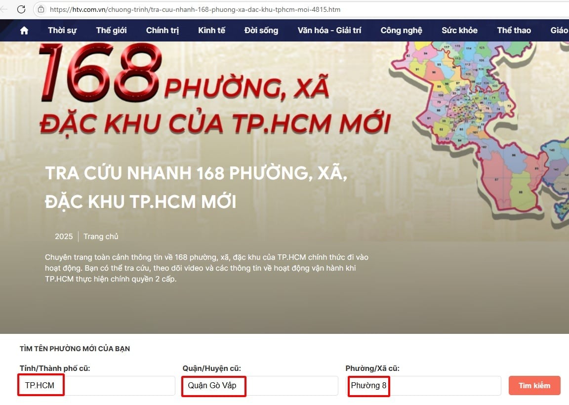 tra cứu địa chỉ mới sau sáp nhập