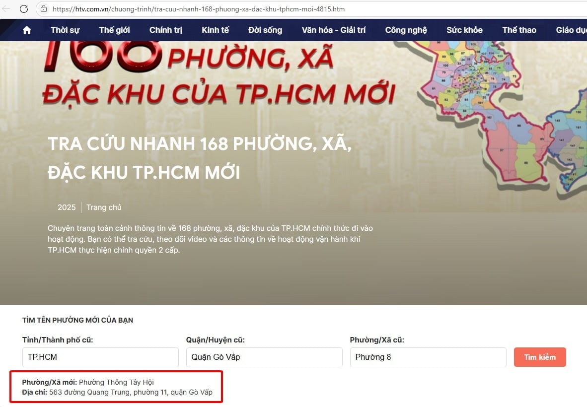 tra cứu địa chỉ mới sau sáp nhập