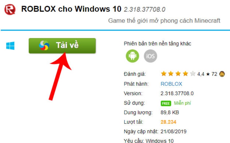 Cách tải roblox trên máy tính windows 7, 10 trên máy tính