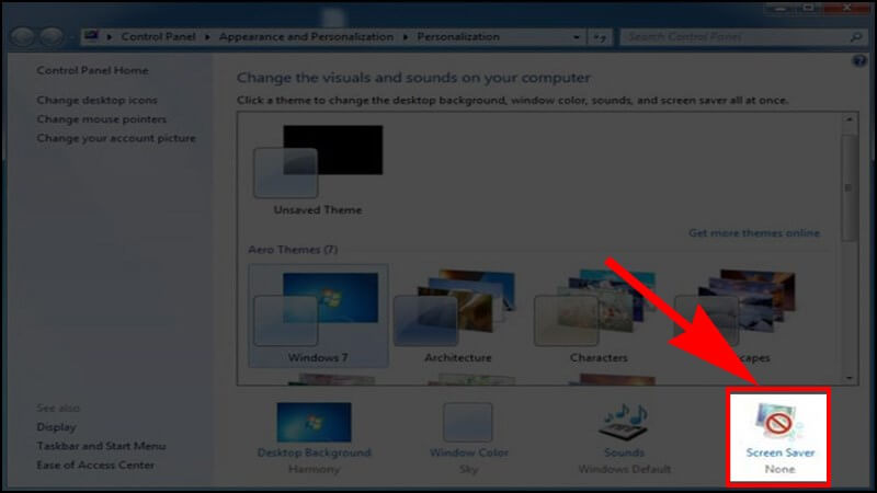 Sử dụng hình khóa Screen Saver trên Windows 7 bước 2