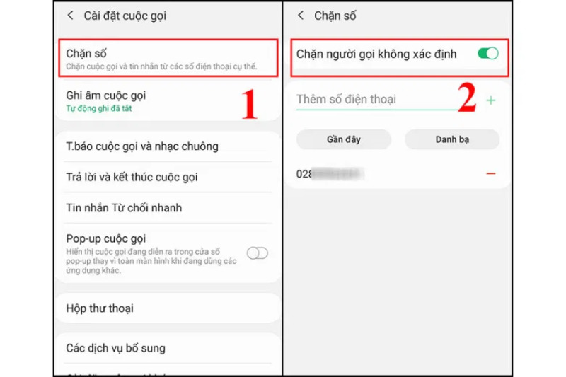 Tìm và chọn số điện thoại cần chặn