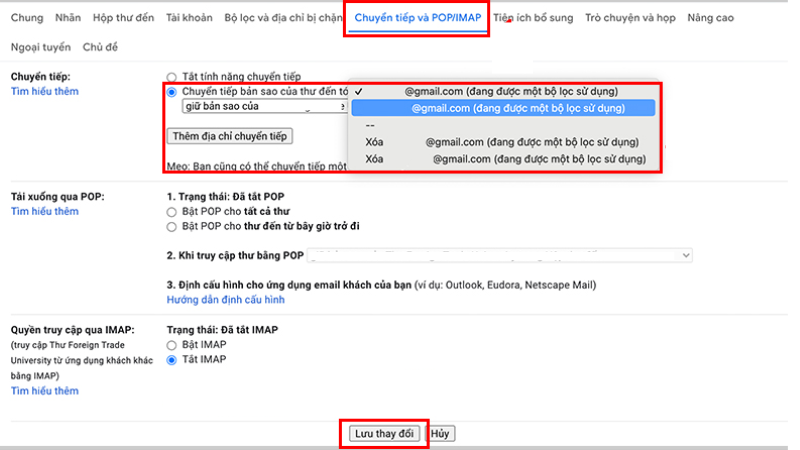 Cách chuyển tiếp dữ liệu mail đến nhiều tài khoản