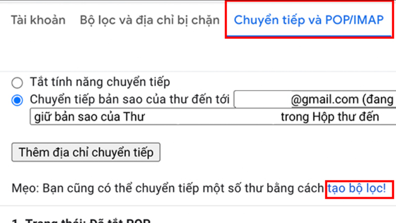 Cách chỉ chuyển dữ liệu mail một số loại thư