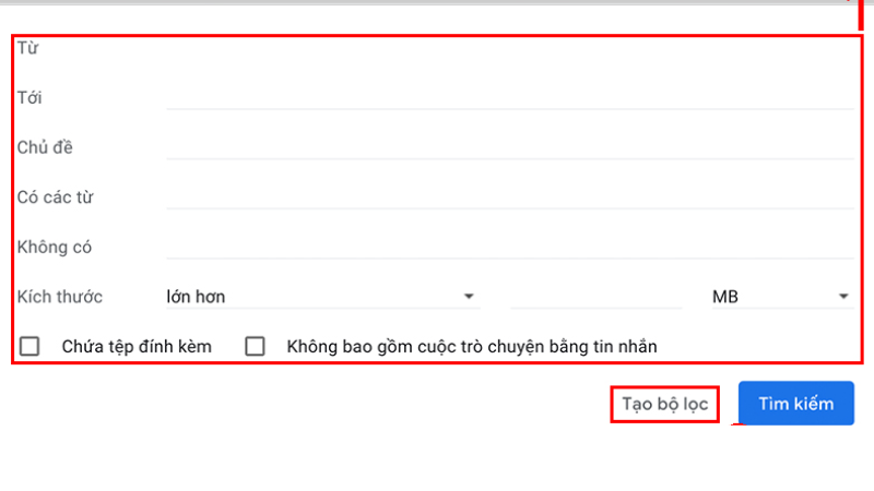 Cách chỉ chuyển dữ liệu mail một số loại thư