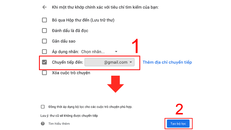 Cách chỉ chuyển dữ liệu mail một số loại thư