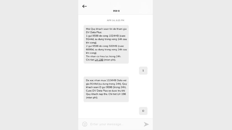 Ứng data Viettel qua tổng đài 9598