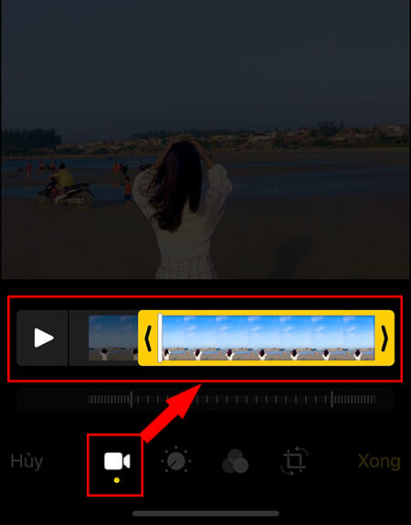 Biểu tượng hình máy quay giúp thay đổi độ dài video