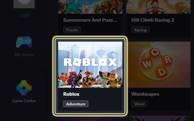 gõ từ khóa Roblox hoặc kéo xuống danh sách game