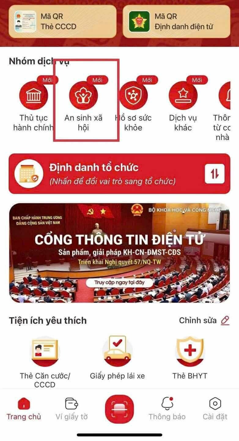 nhận tiền an sinh xã hội Vneid
