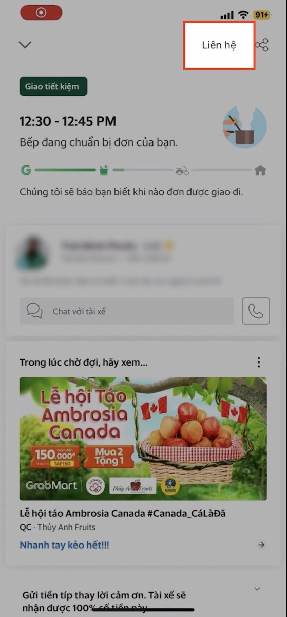 Chọn vào mục Liên hệ