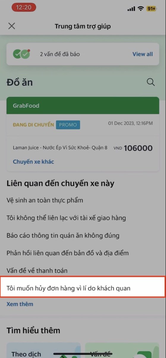 Chọn Tôi muốn hủy đơn hàng vì lý do khách quan