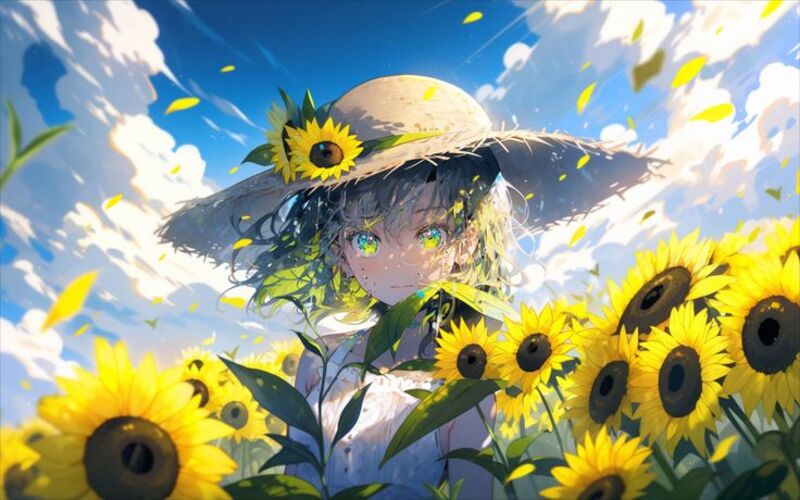 Ảnh nền hoa hướng dương phong cách anime đẹp, dễ thương