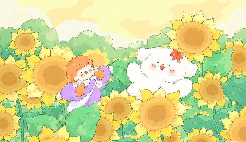 Hình nền hoa hướng dương chibi dễ thương