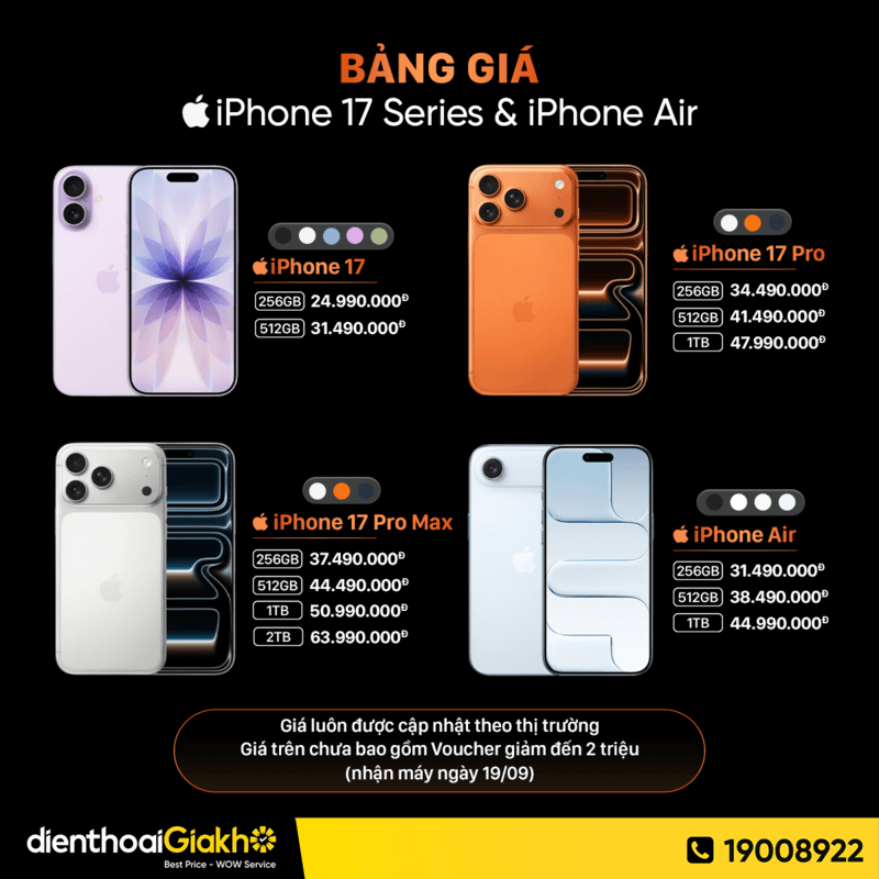 bảng giá iphone 17