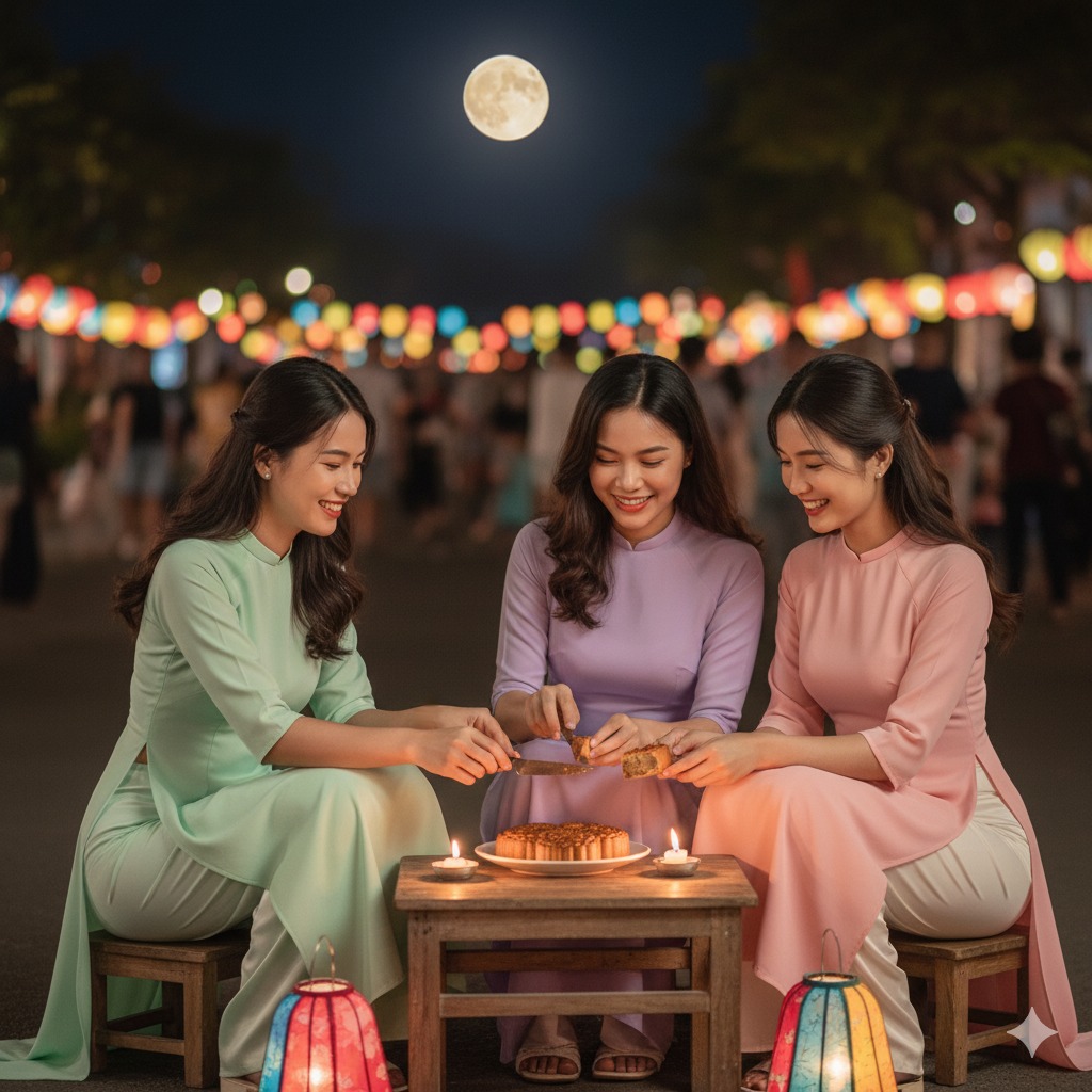 Prompt 3 – Ảnh nhóm bạn mâm cỗ Trung Thu