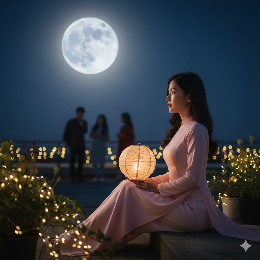 Prompt 2 – Thiếu nữ ngắm trăng 