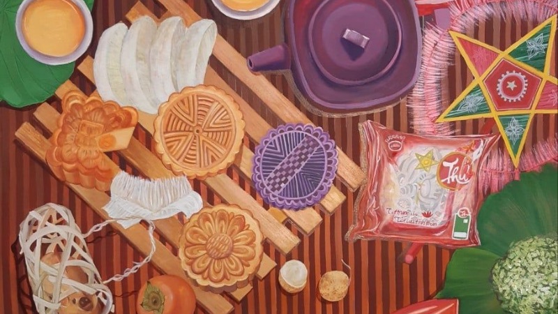 Vẽ mâm cỗ Trung Thu truyền thống