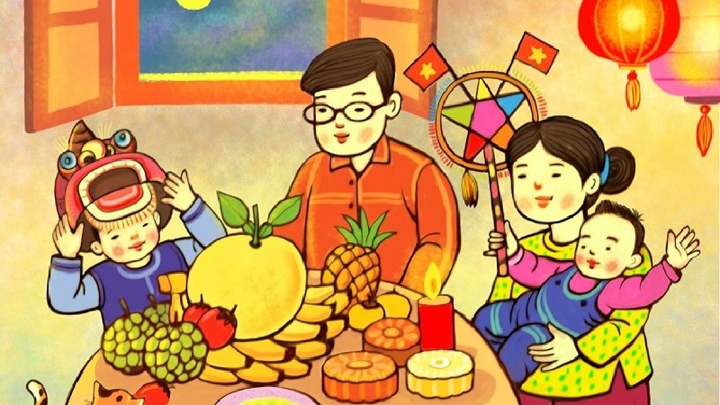 Vẽ mâm cỗ Trung Thu truyền thống
