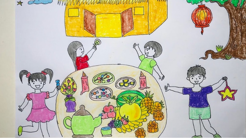 Vẽ mâm cỗ Trung Thu truyền thống
