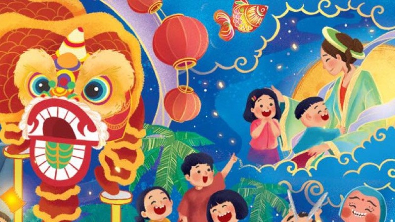 Tranh vẽ Chị Hằng và Chú Cuội trong đêm trăng