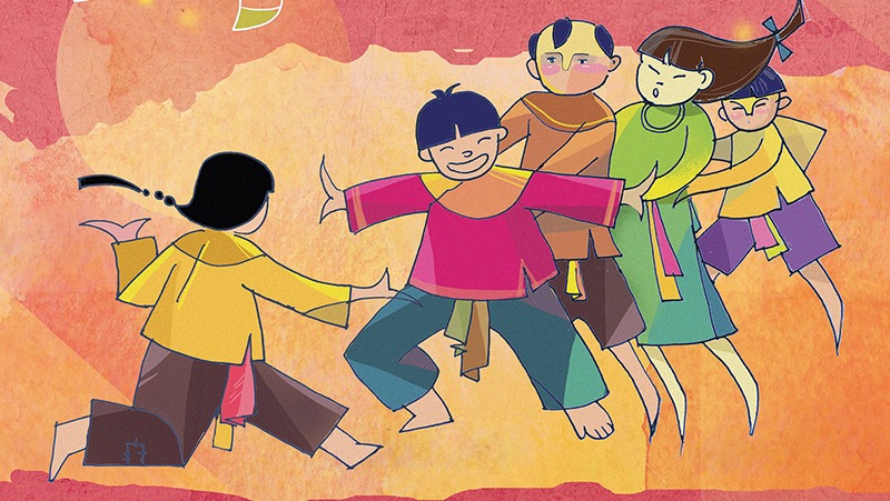 Tranh vẽ trẻ em chơi trò dân gian dịp Trung Thu