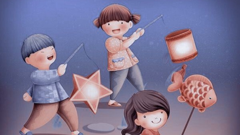 Tranh vẽ rước đèn Trung Thu vui nhộn